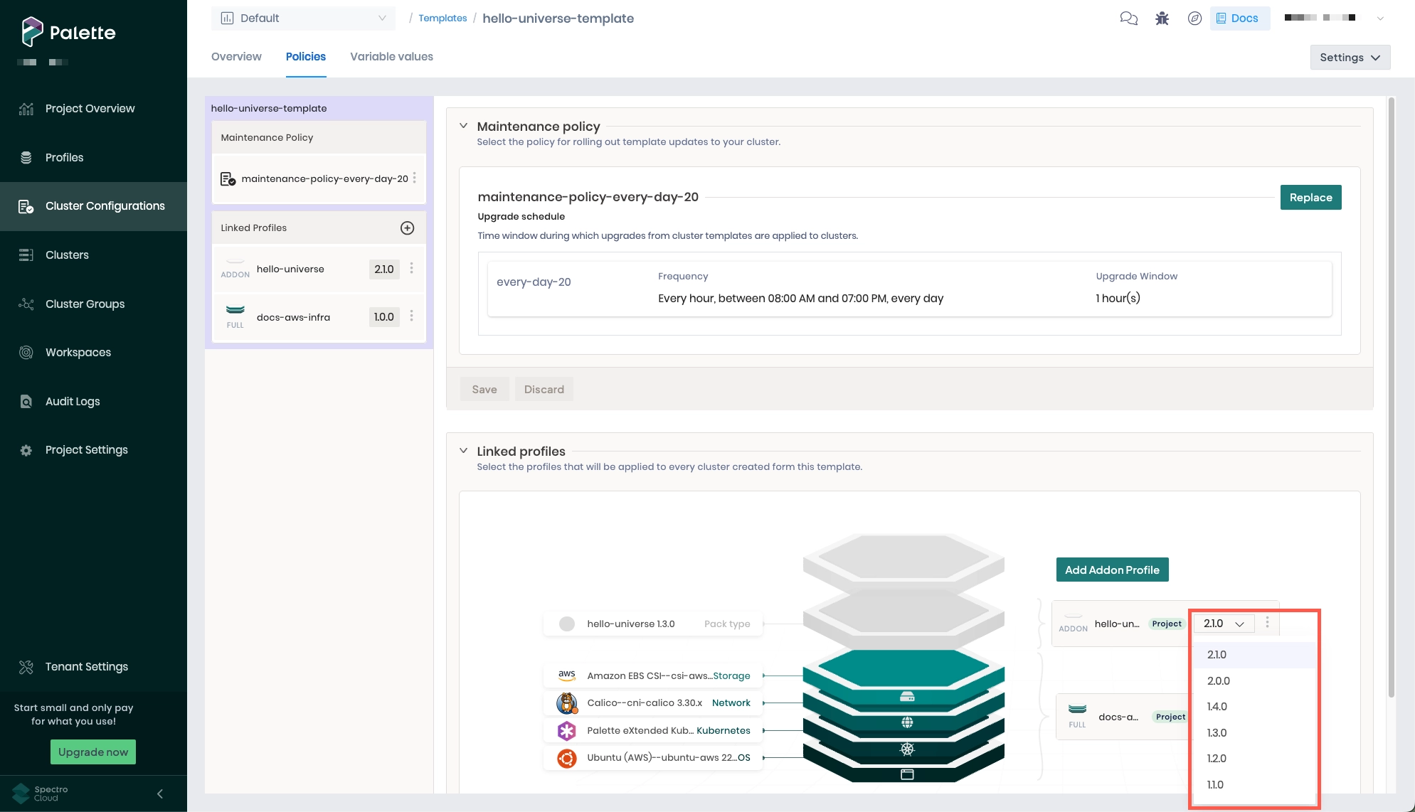 Updating the cluster profile version linked in a cluster template