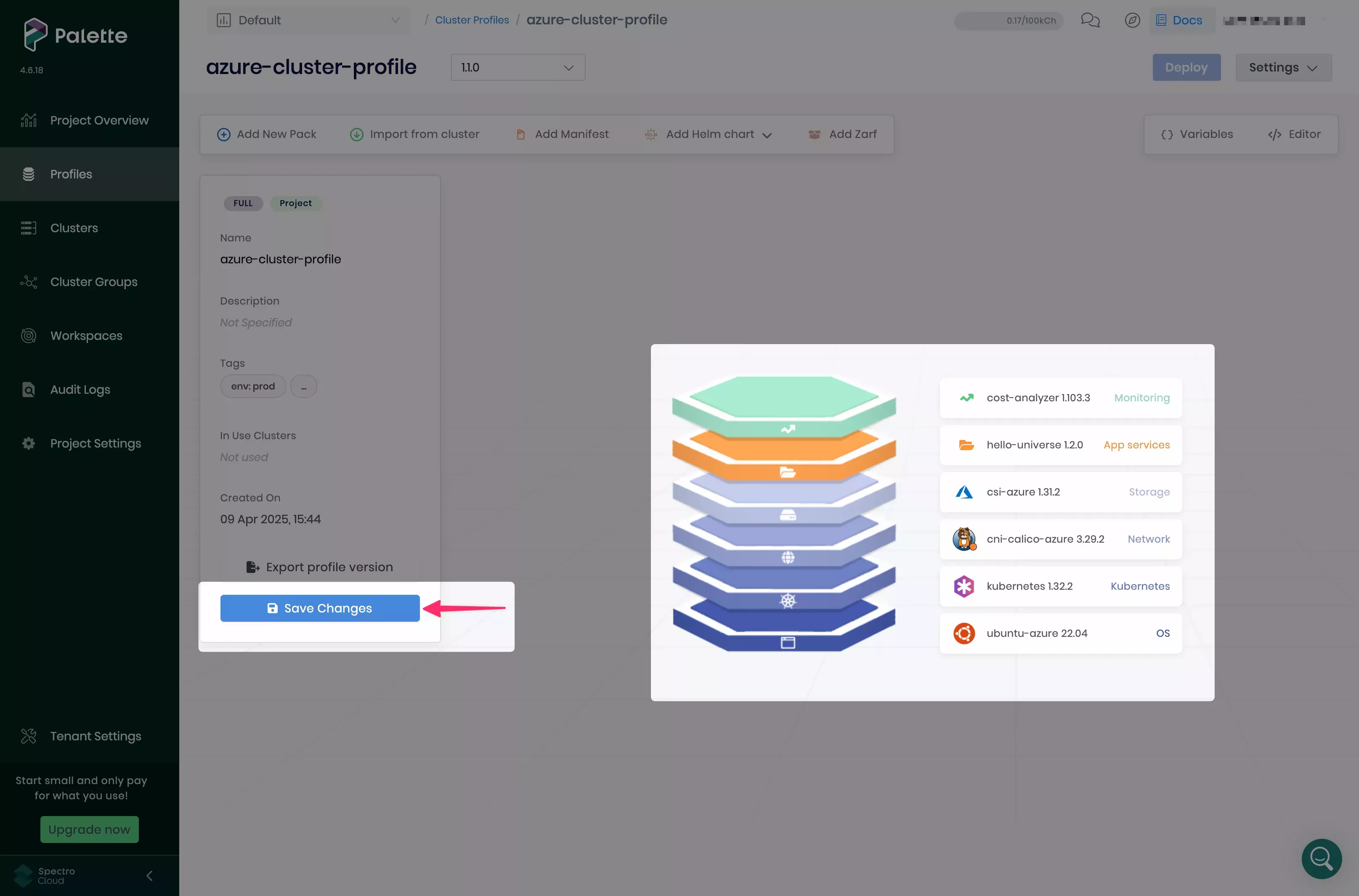 Image that shows the new version of the cluster profile